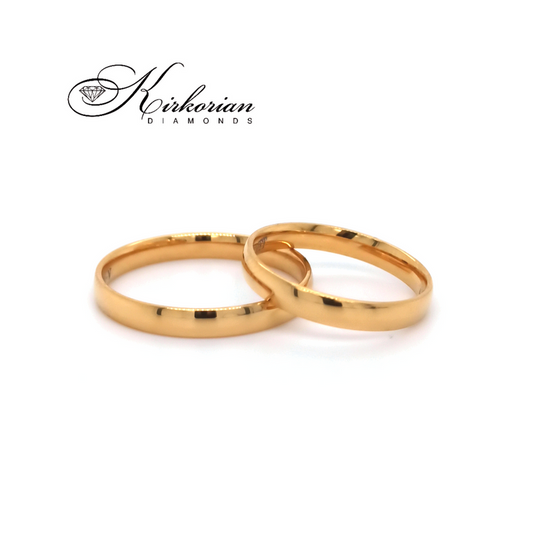 Тънки венчални халки от жълто злато 14k – 3 мм, комплект WRD049