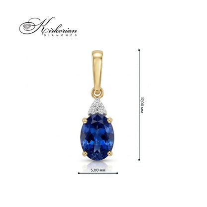 Висулка за колие от жълто злато 14К с естествен сапфир 0.90 ct и диаманти 0.026 ct, размери 17 × 5 мм – ZS0308.