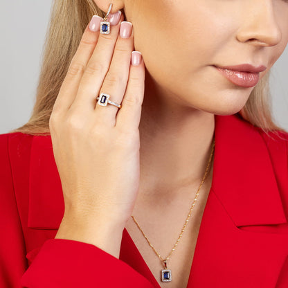 Висулка от жълто злато 14К със сапфир 0.60 ct и диаманти 0.10 ct – ZS0422