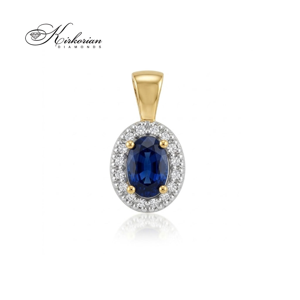 Висулка от жълто злато 14К със сапфир и диаманти 0.08 ct, размери 14 × 7,30 мм – ZS0574.