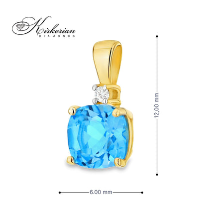 Колие от жълто злато 14К с швейцарски топаз и диамант 0.014 ct – изискан лукс на достъпна цена