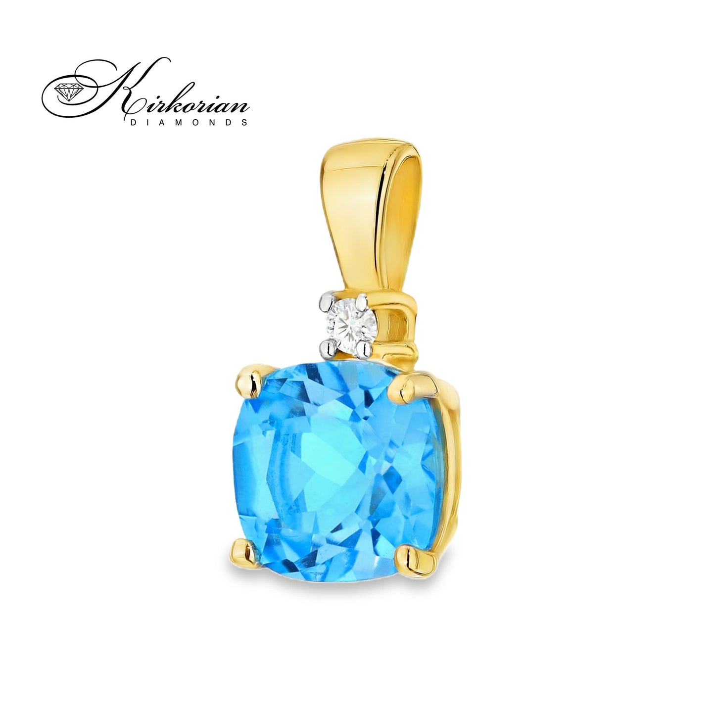 Колие от жълто злато 14К с швейцарски топаз и диамант 0.014 ct – изискан лукс на достъпна цена