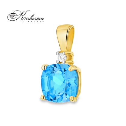 Колие от жълто злато 14К с швейцарски топаз и диамант 0.014 ct – изискан лукс на достъпна цена