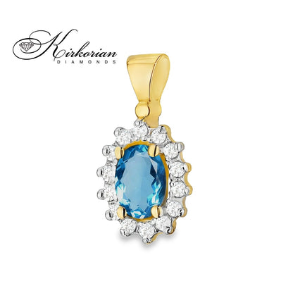 Висулка от жълто злато 14К с топаз Лондон Блу и диаманти 0.12 ct | Перфектно съотношение цена-качество | Код ZTLB0182