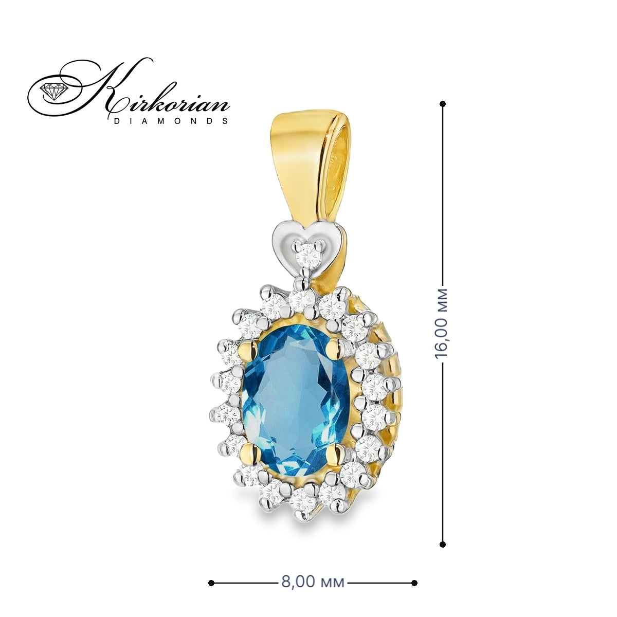Колие висулка от жълто злато 14К с топаз Лондон Блу и диаманти 0.095 ct – елегантен дизайн, луксозна изработка, топ цена Модел: ZTLB0312
