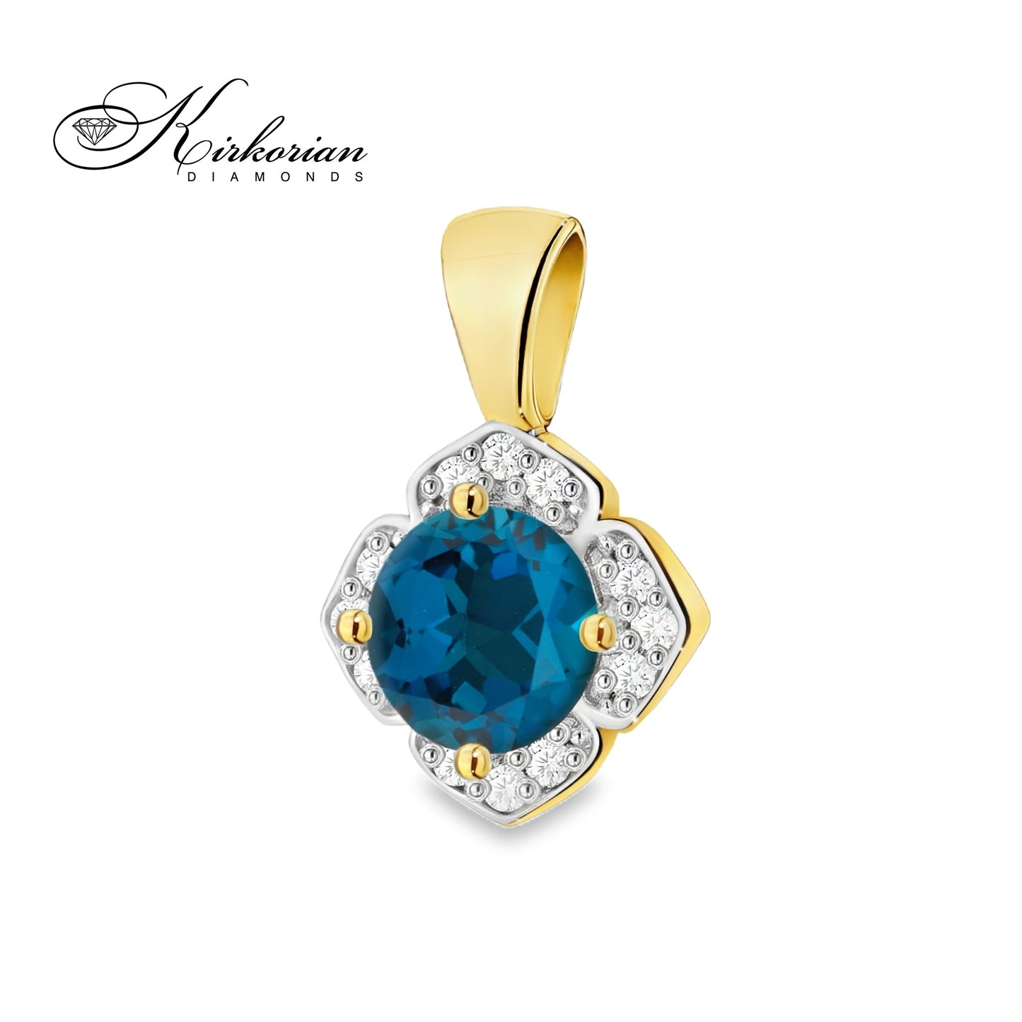 Висулка от жълто злато 14К с топаз Лондон Блу и диаманти 0.06 ct – елегантен дизайн, перфектно съотношение цена-качество | Kirkorian Diamonds