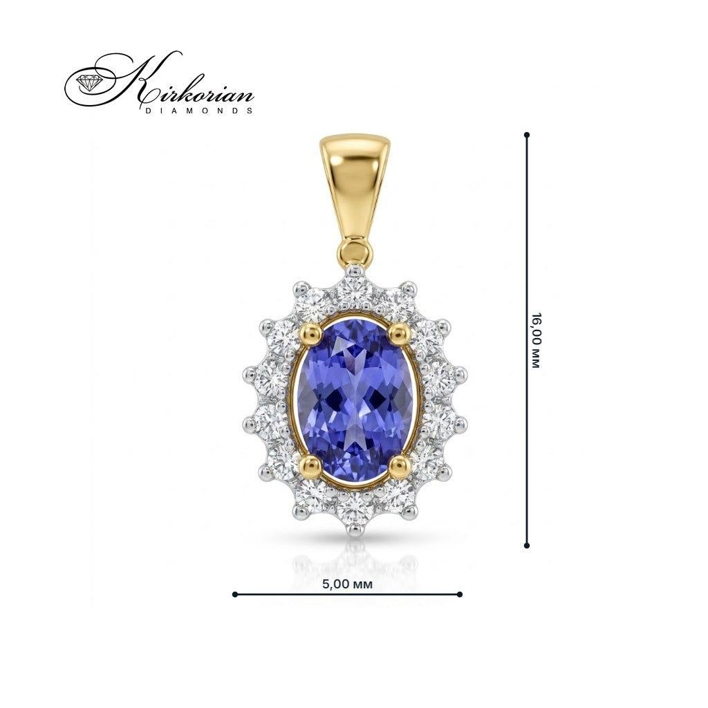Висулка от жълто злато 14К с танзанит 0.40 ct и диаманти 0.12 ct, размери 16 × 5 мм – ZTZ0182.
