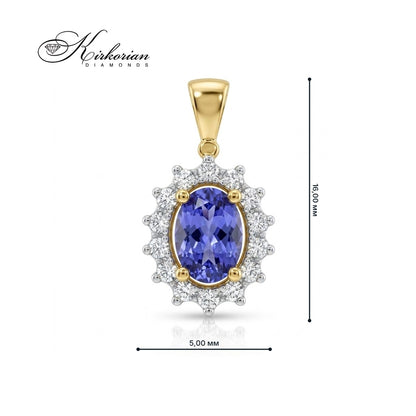 Висулка от жълто злато 14К с танзанит 0.40 ct и диаманти 0.12 ct, размери 16 × 5 мм – ZTZ0182.