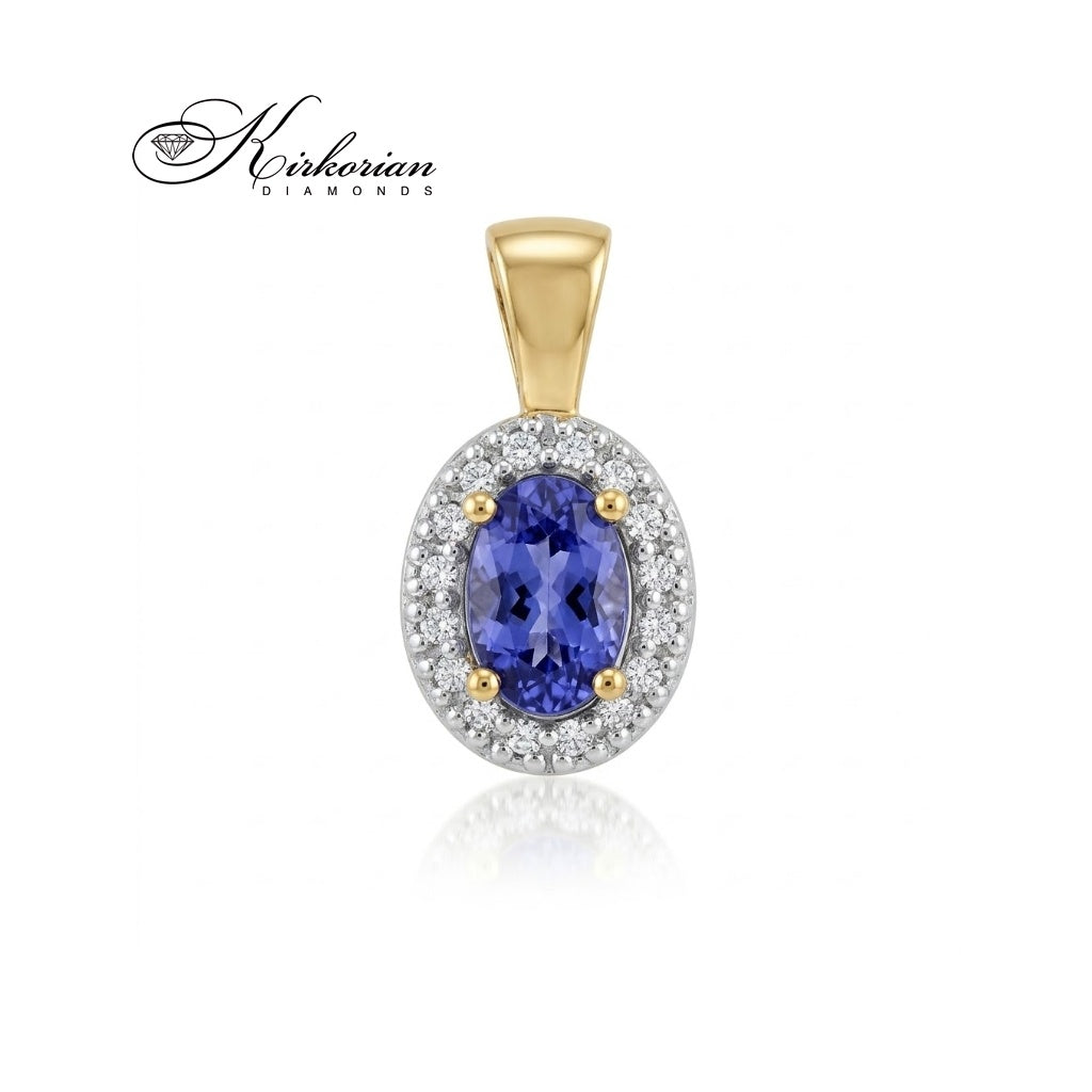 Висулка от жълто злато 14К с овален танзанит 0.40 ct, обграден с диаманти 0.08 ct – ZTZ0574.