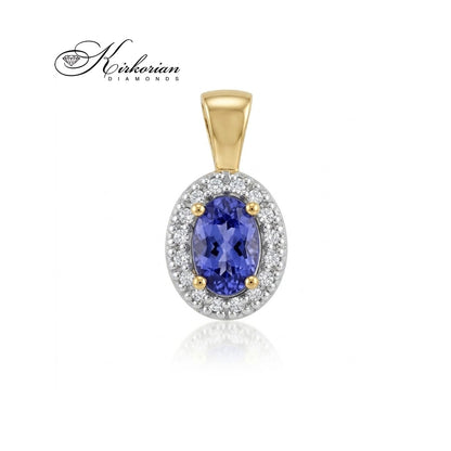 Висулка от жълто злато 14К с овален танзанит 0.40 ct, обграден с диаманти 0.08 ct – ZTZ0574.