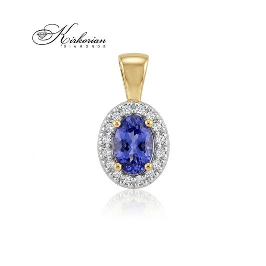 Висулка от жълто злато 14К с овален танзанит 0.40 ct, обграден с диаманти 0.08 ct – ZTZ0574.