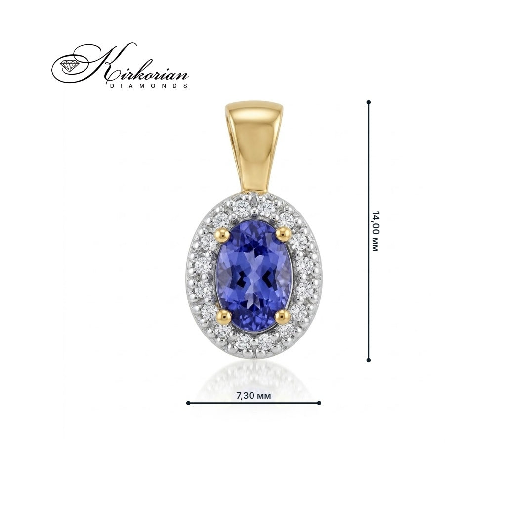 Висулка от жълто злато 14К с танзанит 0.40 ct и диаманти 0.08 ct, размери 14 × 7,30 мм – ZTZ0574.