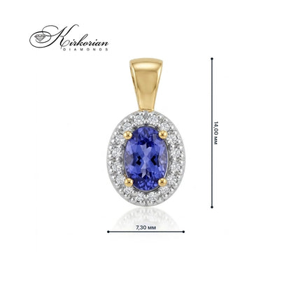 Висулка от жълто злато 14К с танзанит 0.40 ct и диаманти 0.08 ct, размери 14 × 7,30 мм – ZTZ0574.