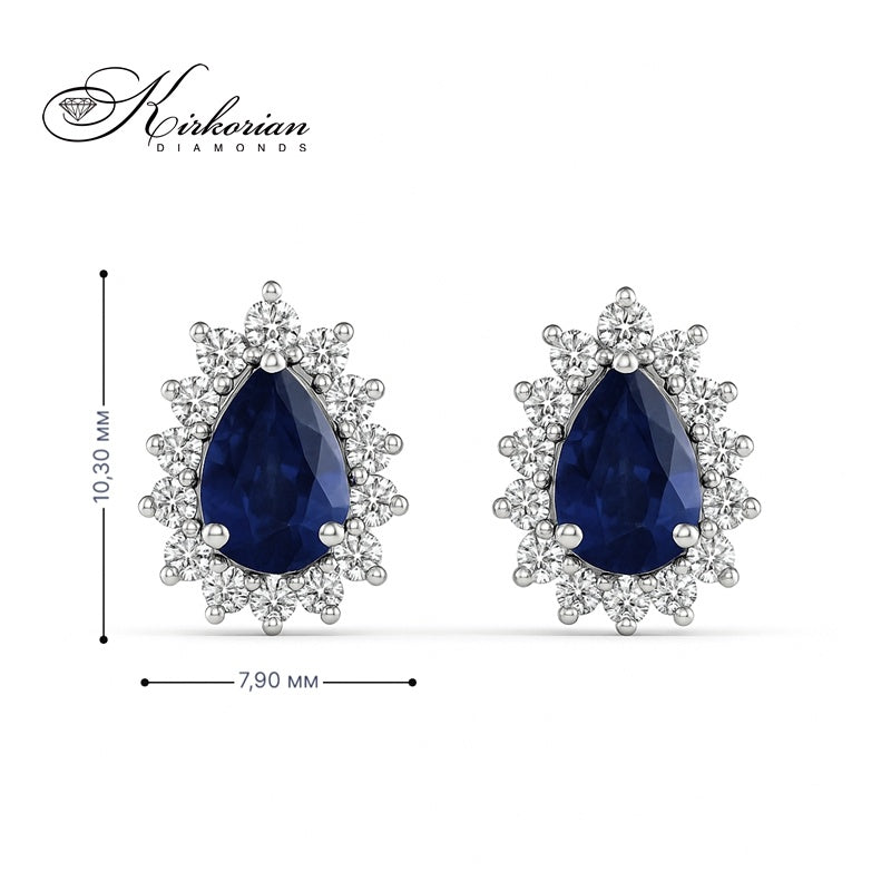 Луксозни обеци от бяло злато 18к със сапфири 1.10ct и диаманти 0.322ct – Код E114234