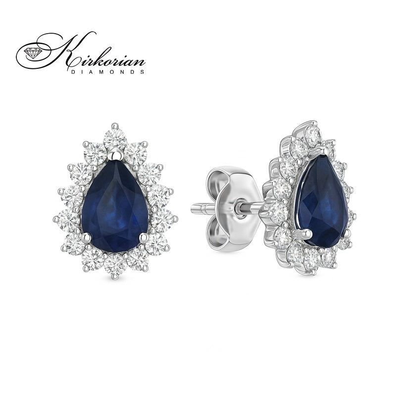 Луксозни обеци от бяло злато 18к със сапфири 1.10ct и диаманти 0.322ct – Код E114234