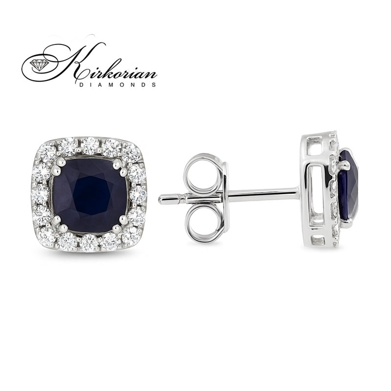 Елегантни обеци от бяло злато 18к със сапфири 0.70ct и диаманти 0.32ct – Код E117193