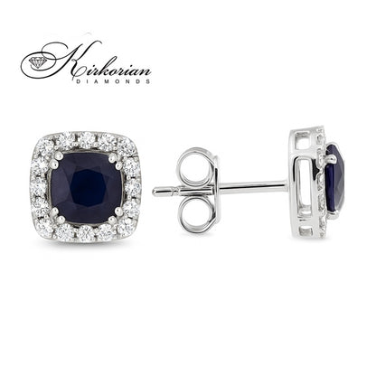 Елегантни обеци от бяло злато 18к със сапфири 0.70ct и диаманти 0.32ct – Код E117193