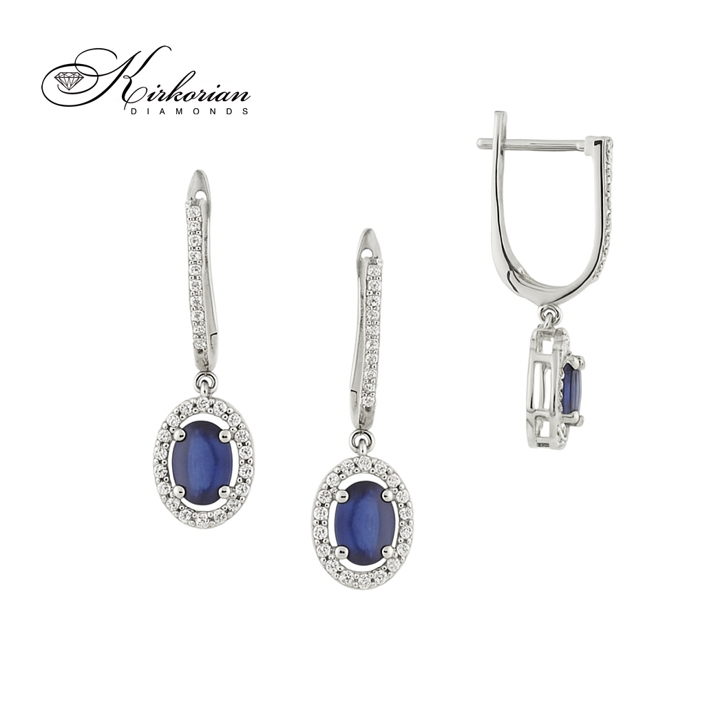 Обеци с естествени диаманти 0.24 ct и сапфир 1.20 ct от бяло злато 18К модел E43495