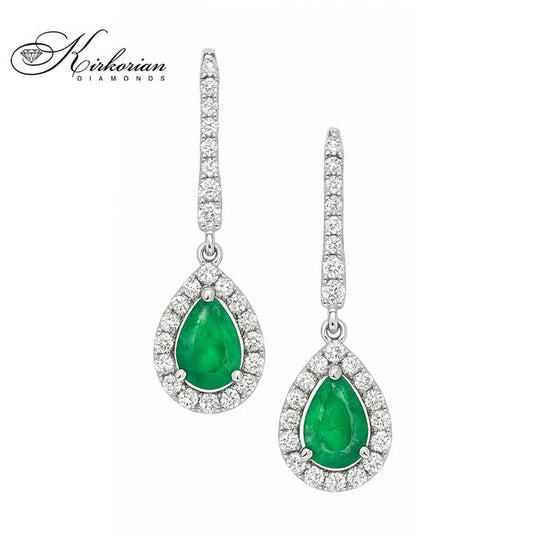 Луксозни висящи обеци от бяло злато 18к със смарагди 0.80ct и диаманти 0.26ct – Код E43496