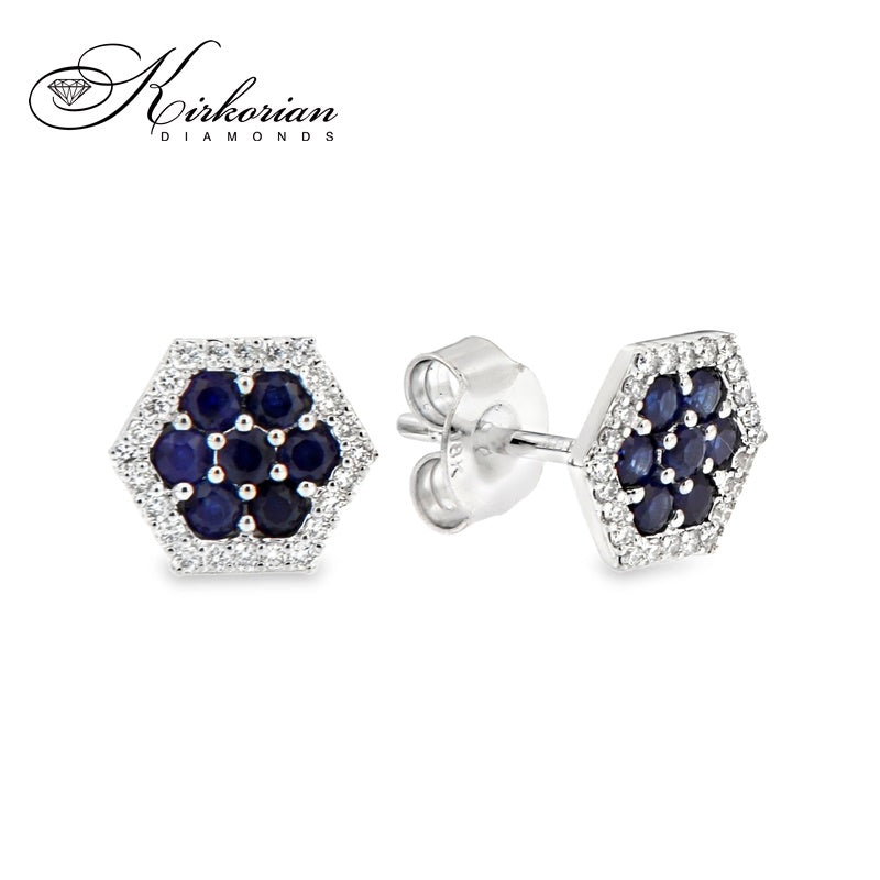 Обеци бяло злато 18к със сапфири 0.56ct и диаманти 0.14ct – Код ER017374