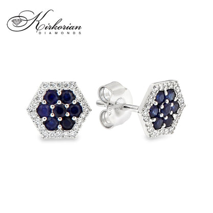 Обеци бяло злато 18к със сапфири 0.56ct и диаманти 0.14ct – Код ER017374