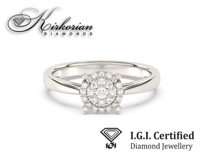 Годежен пръстен от бяло злато 14К с диаманти 0.25 ct IGI сертификат код F1 Оферта без конкуренция