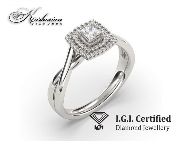 Годежен пръстен от бяло злато 14к с диаманти 0.34ct – IGI сертификат – код F16