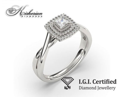 Годежен пръстен от бяло злато 14к с диаманти 0.34ct – IGI сертификат – код F16