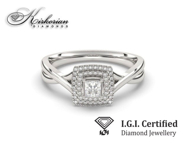 Годежен пръстен от бяло злато 14к с диаманти 0.34ct – IGI сертификат – код F16