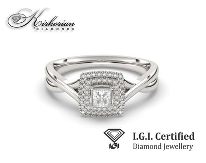 Годежен пръстен от бяло злато 14к с диаманти 0.34ct – IGI сертификат – код F16