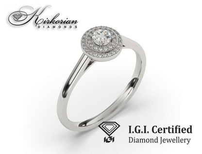 Годежен пръстен от бяло злато 14К с диаманти 0.22 ct IGI сертификат код F20 Специална оферта