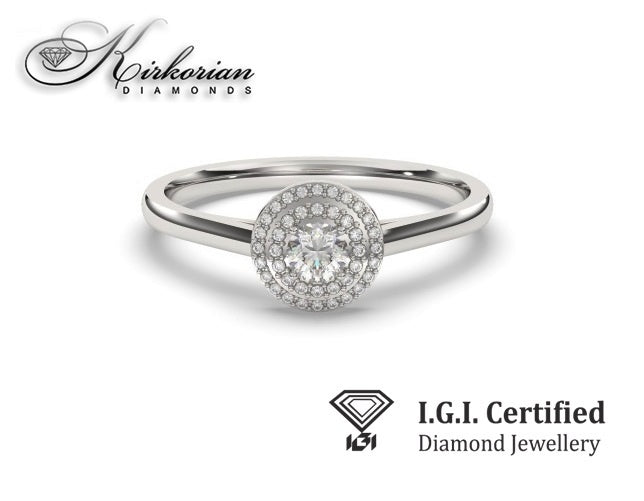 Годежен пръстен от бяло злато 14К с диаманти 0.22 ct IGI сертификат код F20 Специална оферта
