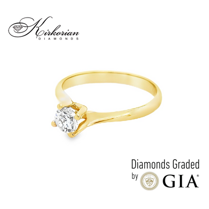 Класически годежен пръстен от жълто злато 14k с диамант 0.40ct GIA Е/VS2 G294