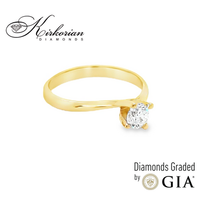 Класически годежен пръстен от жълто злато 14k с диамант 0.40ct GIA Е/VS2 G294