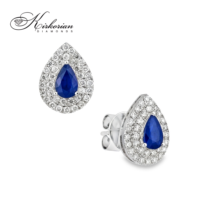 Луксозни обеци бяло злато 18к с капковидни сапфири 1.06 ct и диаманти 0.53 ct – Код IT10