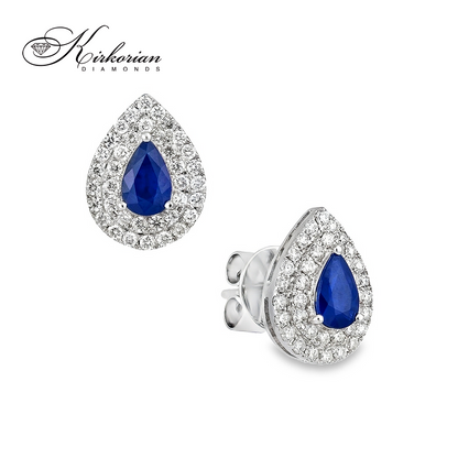 Луксозни обеци бяло злато 18к с капковидни сапфири 1.06 ct и диаманти 0.53 ct – Код IT10
