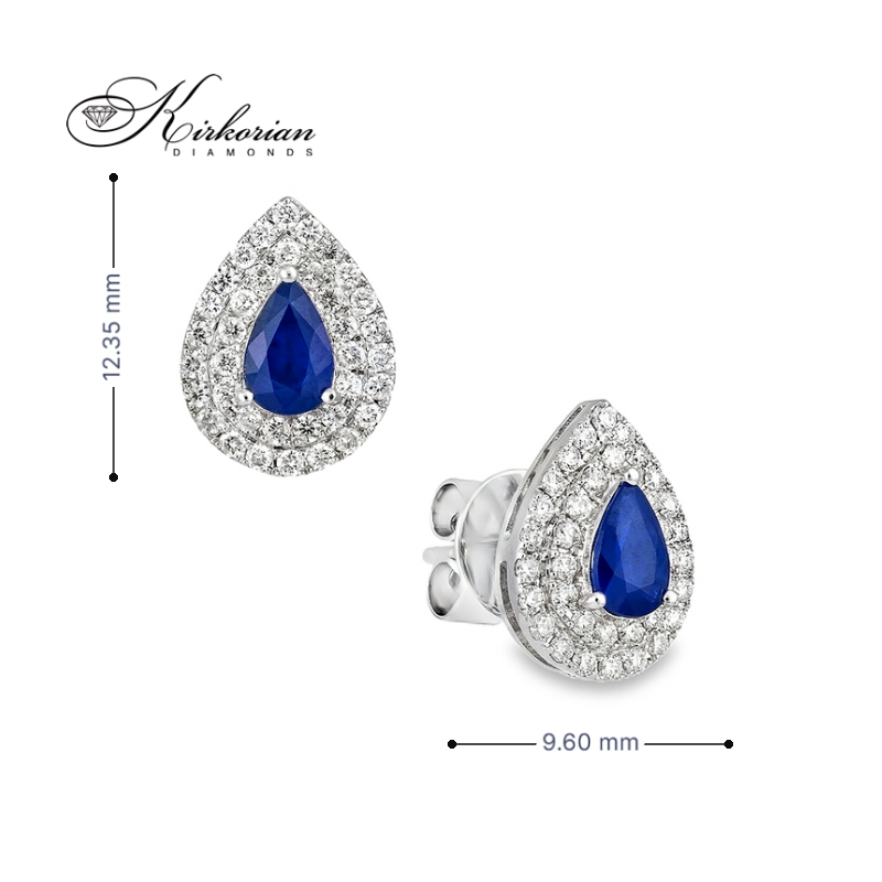 Луксозни обеци бяло злато 18к с капковидни сапфири 1.06 ct и диаманти 0.53 ct – Код IT10