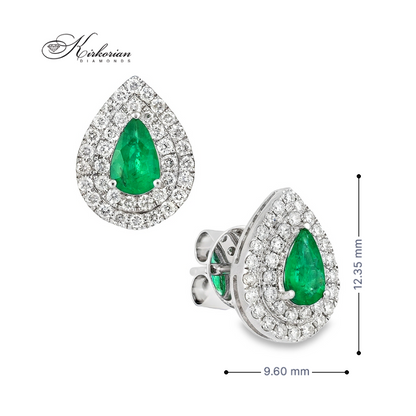 Луксозни обеци бяло злато 18к със смарагд 0.70 ct (капковиден) и диаманти 0.48 ct – Код IT11