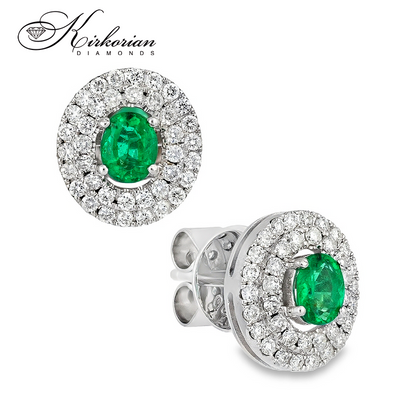 Луксозни обеци бяло злато 18к със смарагд 0.45 ct и диаманти 0.46 ct – Код IT14