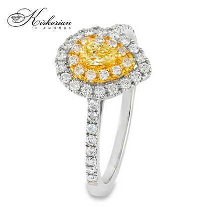 Пръстен от бяло и жълто злато 18k с Fancy Yellow диамант 0.26ct и бели диаманти 0.45ct KD сертификат IT18