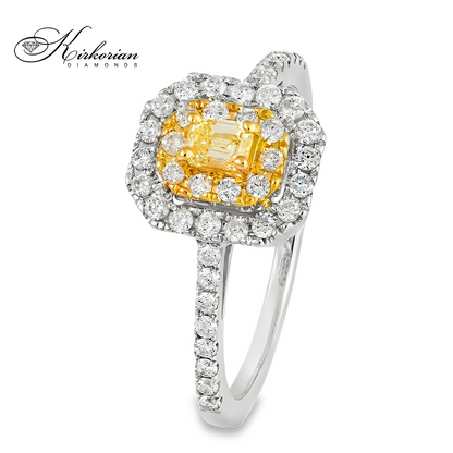 Луксозен пръстен от бяло и жълто злато 18k с диаманти и Fancy Yellow диамант IT19