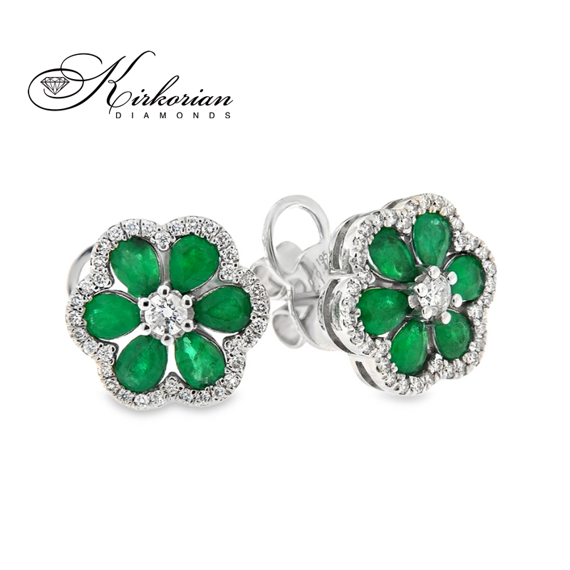 Луксозни обеци бяло злато 18к със смарагди 1.46 ct и диаманти 0.41 ct – Код IT29