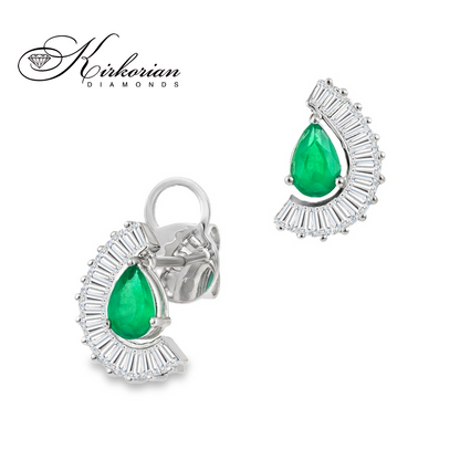 Обеци бяло злато 18к с диаманти 0.67 ct и смарагди 0.65 ct – Код IT37