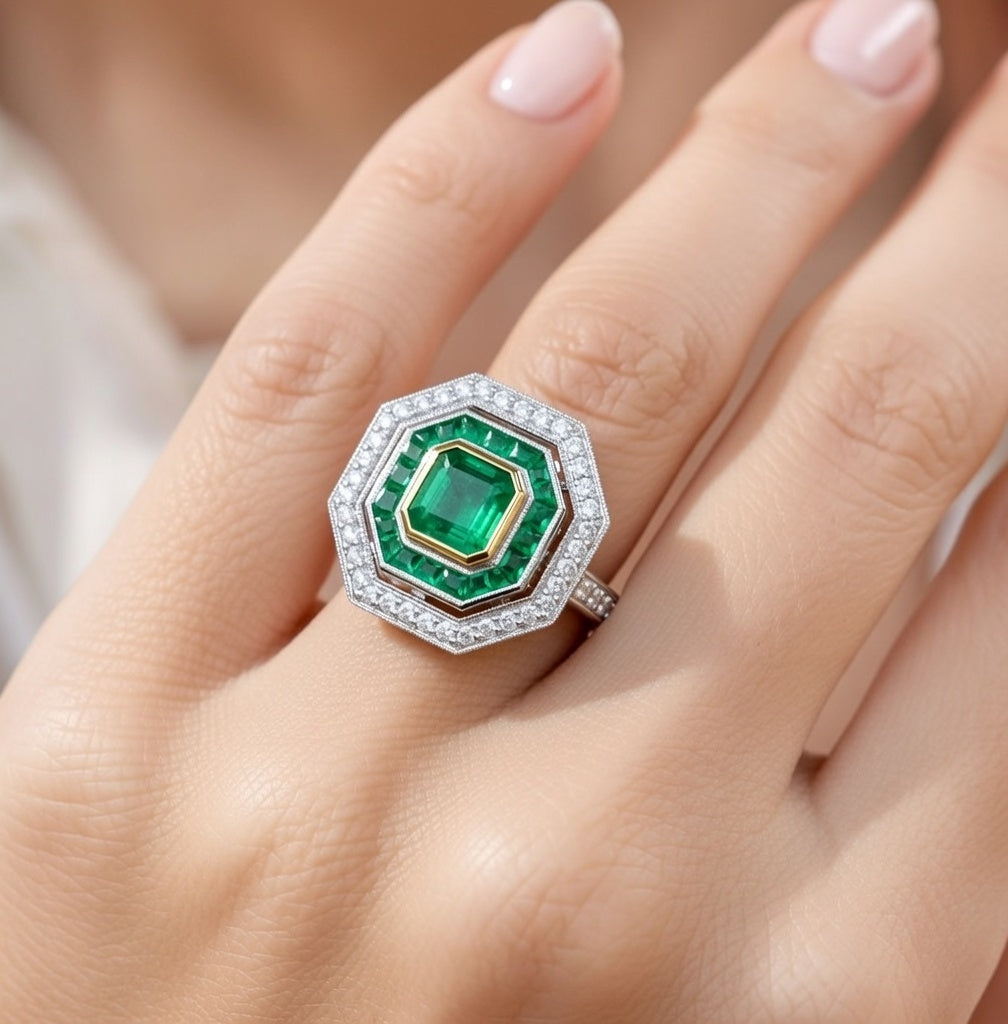 Бутиков пръстен с 2.84ct смарагди и 0.92ct диаманти – бяло злато 18K | Код: IT45