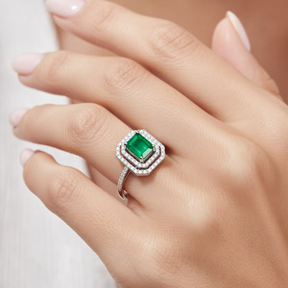 Пръстен от бяло злато 18K с изумруд 1.76ct и диаманти 0.34ct | Размер 54 | Сертификат