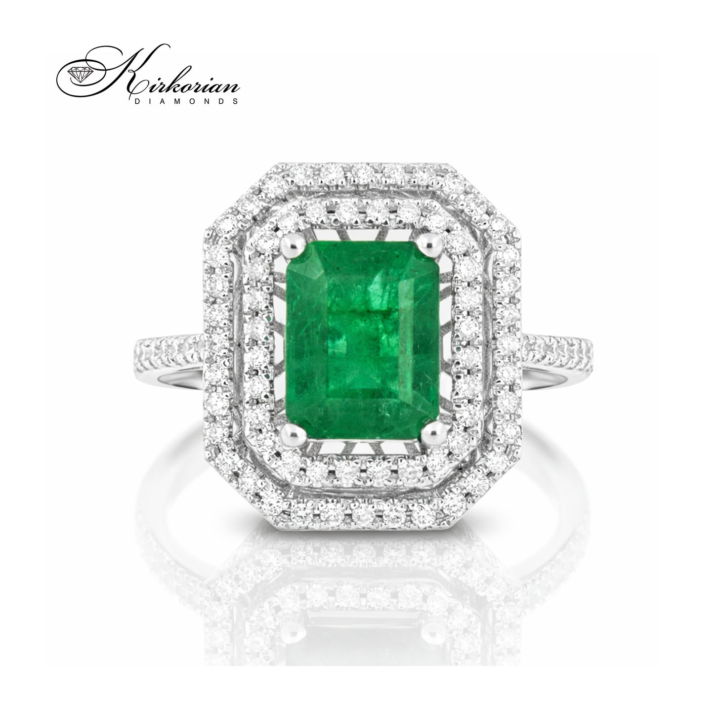 Пръстен от бяло злато 18K с изумруд 1.76ct и диаманти 0.34ct | Размер 54 | Сертификат