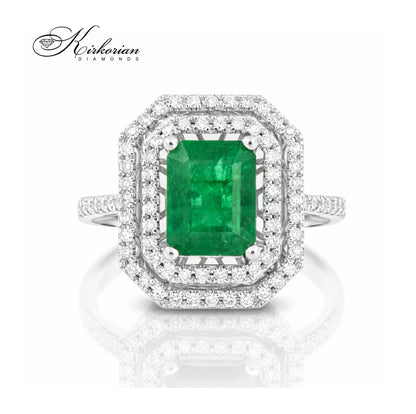 Пръстен от бяло злато 18K с изумруд 1.76ct и диаманти 0.34ct | Размер 54 | Сертификат