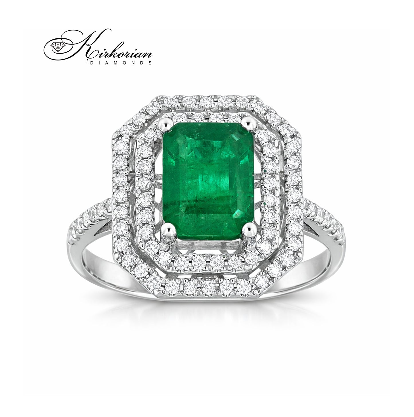 Пръстен от бяло злато 18K с изумруд 1.76ct и диаманти 0.34ct | Размер 54 | Сертификат