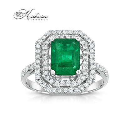 Пръстен от бяло злато 18K с изумруд 1.76ct и диаманти 0.34ct | Размер 54 | Сертификат