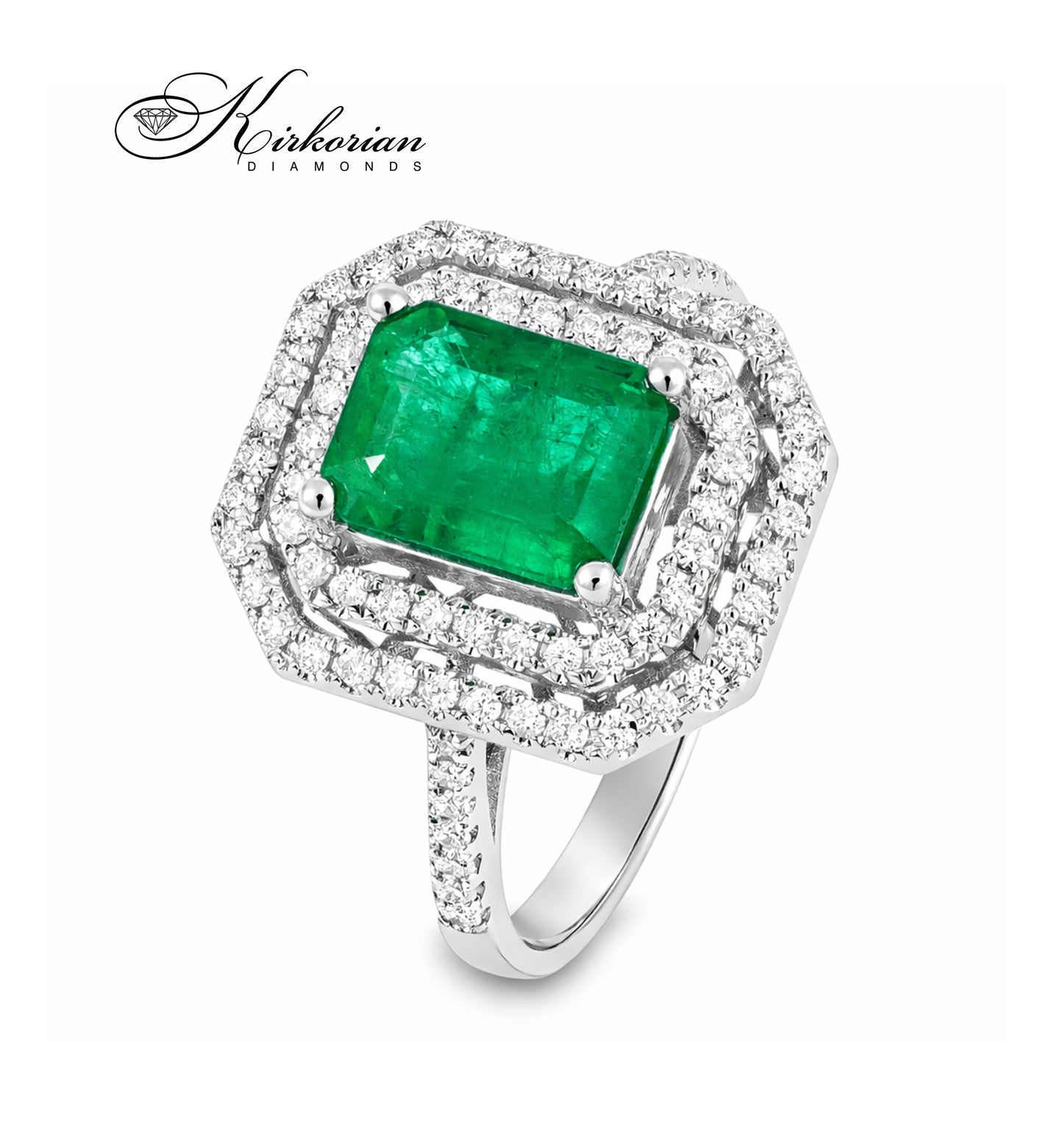 Пръстен от бяло злато 18K с изумруд 1.76ct и диаманти 0.34ct | Размер 54 | Сертификат